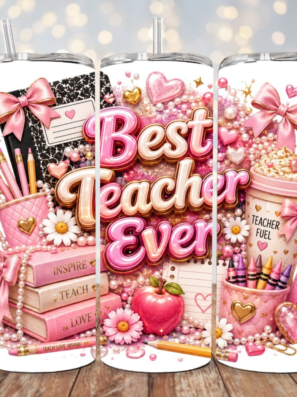 Best Teacher Ever 20oz Tumbler, Pink Teacher appreciation Gift